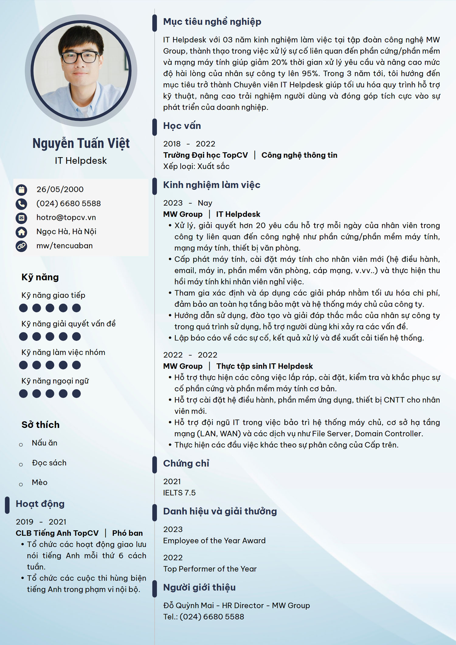 Mẫu CV IT Helpdesk ấn tượng
